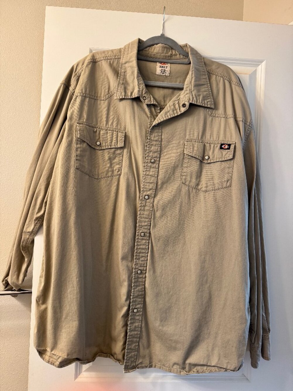 Mens Dickies Long Sleeve Button Down Shirt, Beige, Sz 3XL
